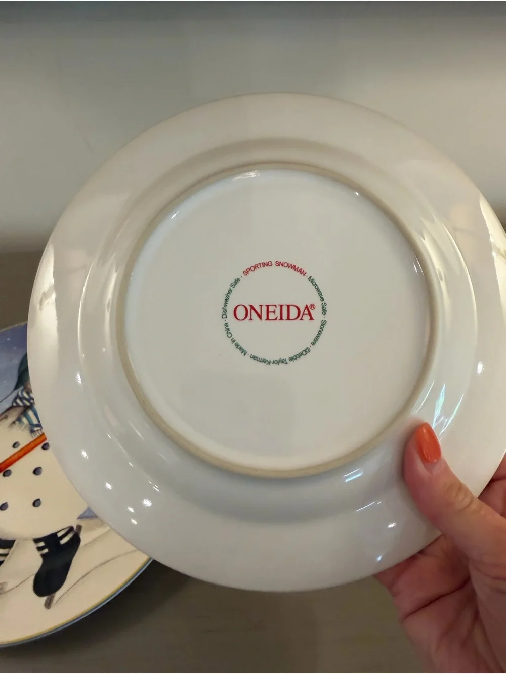 Oneida Sporting Snowmen Salad Dessert Plates Set Of 2 Hockey Ski Winter Holiday
